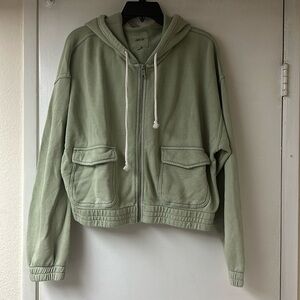 Aerie Soft Green Hooded Cropped Sweater Large